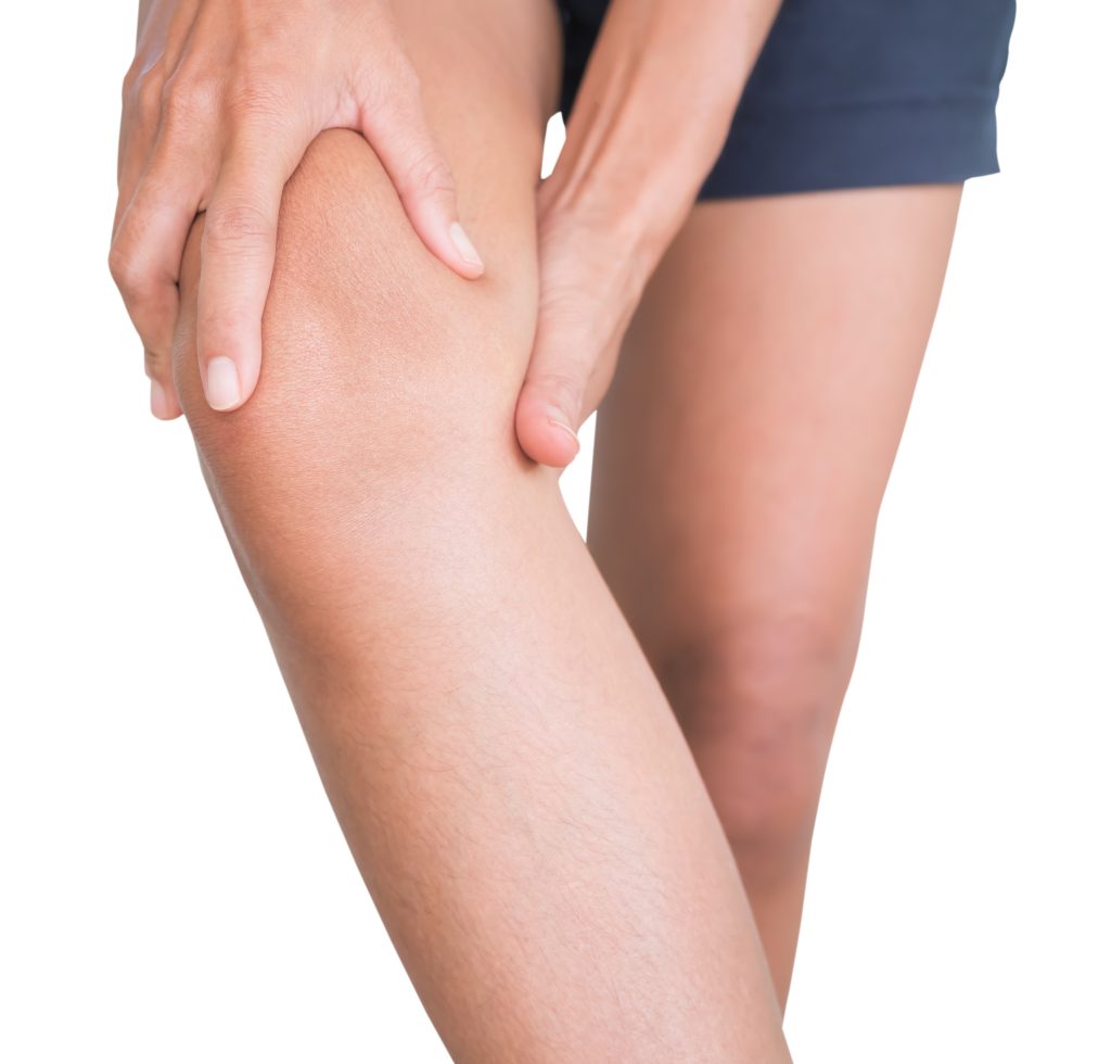 Knieschmerzen Gelenk mit Arthritis Knochen Verletzung isoliert auf weißem Hintergrund