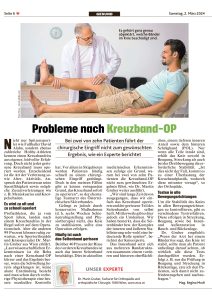 Zeitungsartikel "Probleme nach Kreuzband-OP" von Dr. Martin Gruber in der Kronen Zeitung